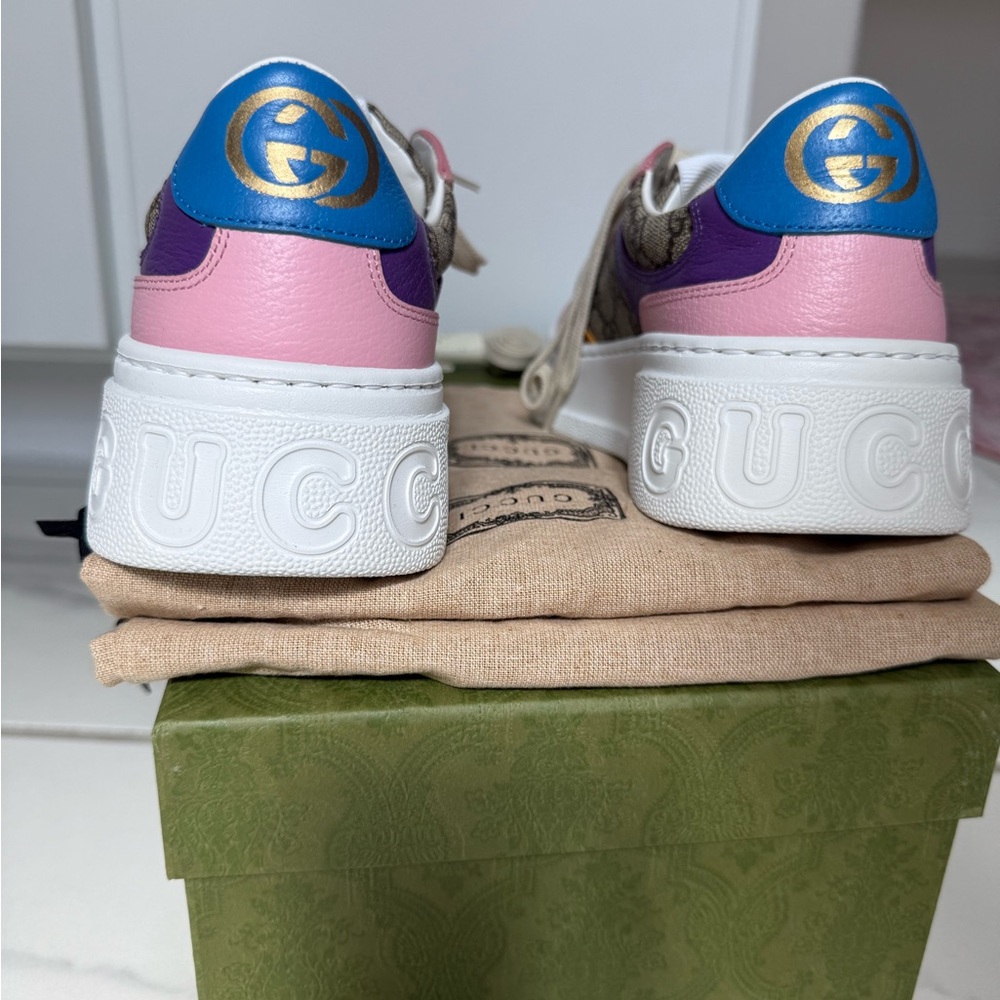 Gucci Pink and Purple Monogram Sneakers - Picture 4 of 12